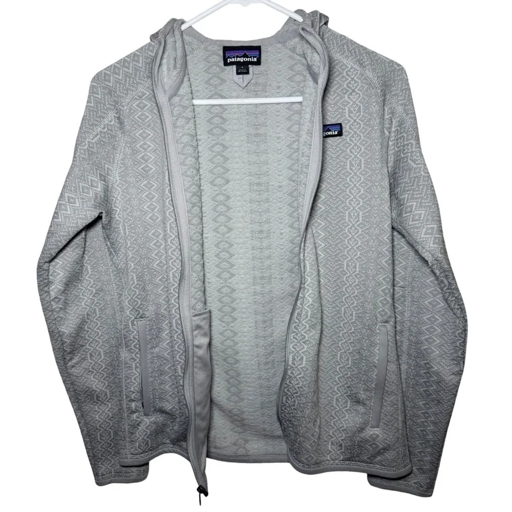 Patagonia Full Zip Hooded Jacket Women Small Gray Geometric Sweater - Picture 2 of 8